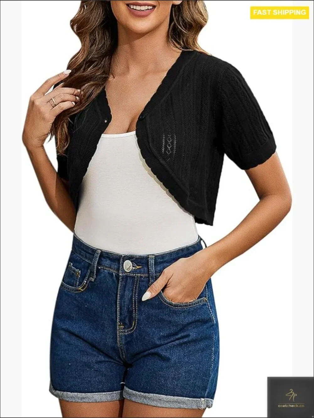 Crochet Bolero Shrug Short Sleeve Cardigan Open Front Lightweight Knit Y2K Chic